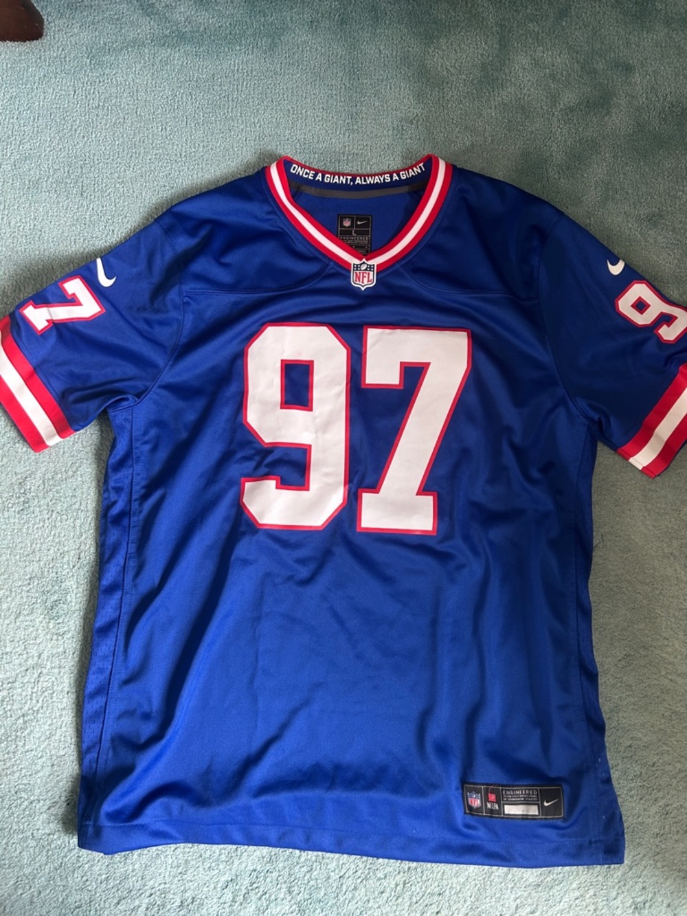 Nike Royal Blue #97 Dexter Lawerence II Football Jersey with White & Red Accents